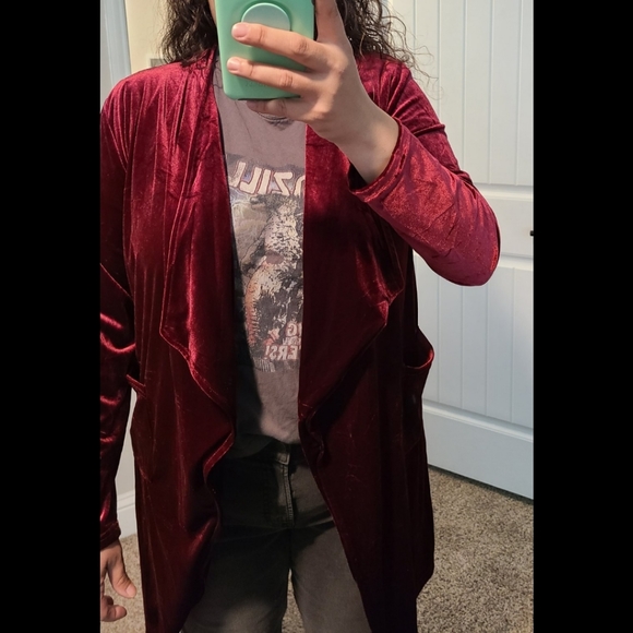 Hipster Row sweater cardigan wine large velvet velour - Picture 5 of 5